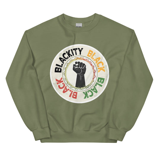 Blackity Black Power Fist Sweatshirt in army green – Pro-black streetwear crewneck with raised fist design